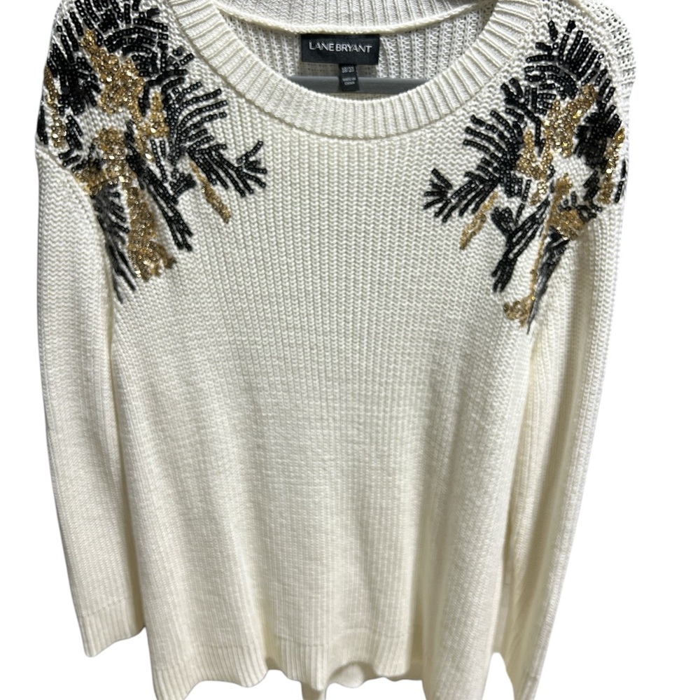 Lane Bryant Women's Ivory Sweater with Embellished Design